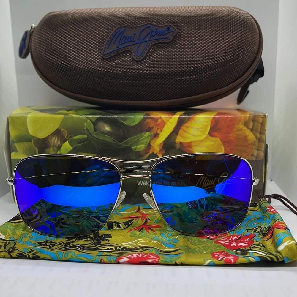 Brand New Maui Jim Polarized Pilot double bridge MJ773 Silver with Blue Mirror - Picture 1 of 9